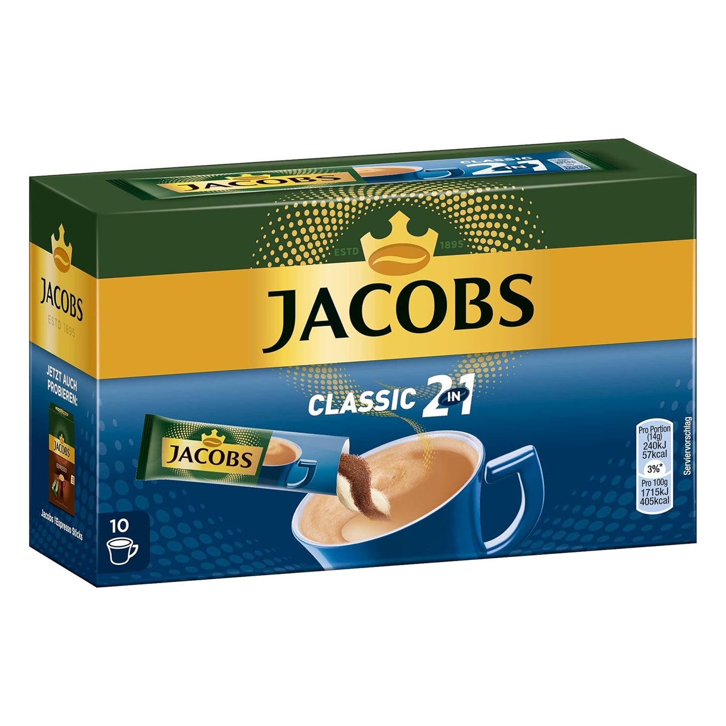 Jacobs 2 in 1- Instant Coffee with Cream (10 x 16 g)-Pack of 2