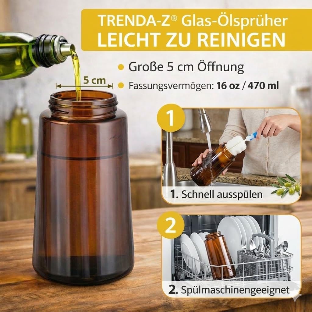 Glass Oil Sprayer & Oil Dispenser 2 in 1 - 470ml - Set Includes Cleaning Brush (Grey)