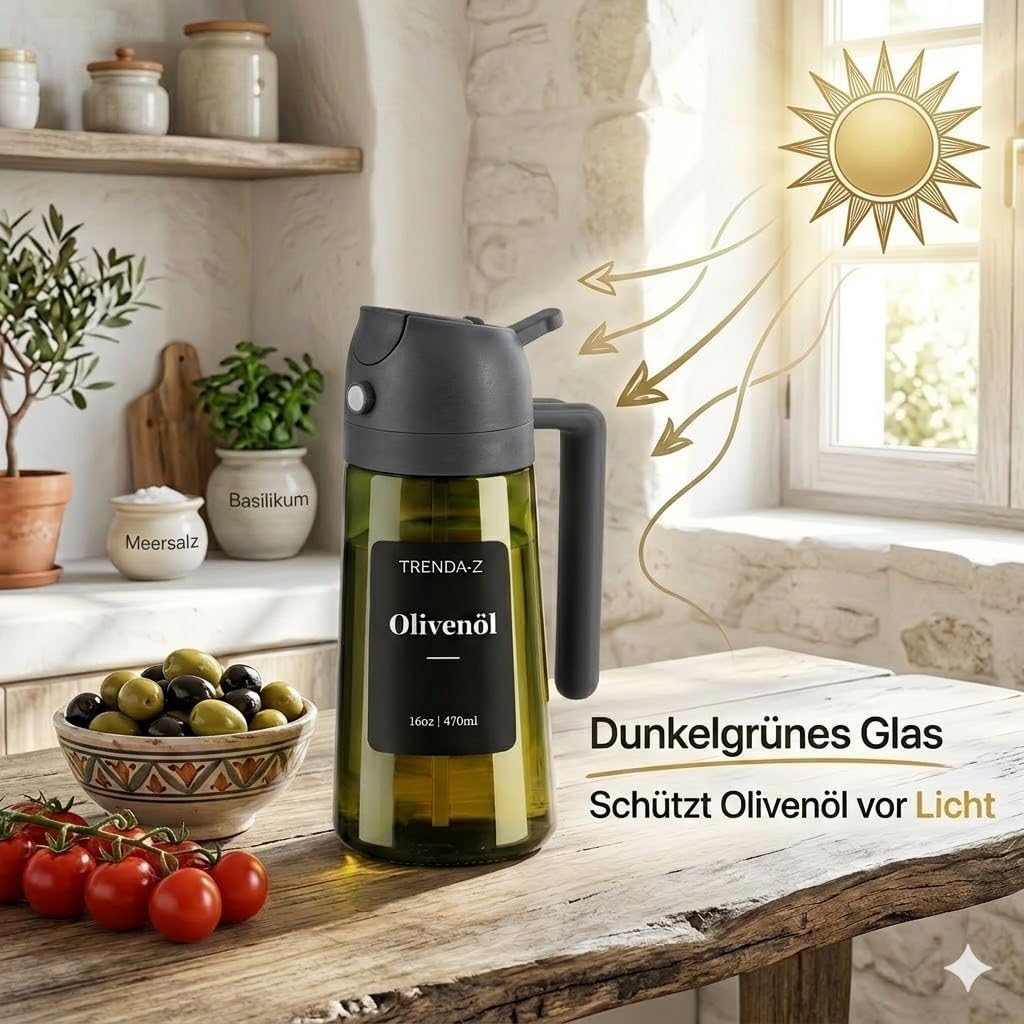Glass Oil Sprayer & Oil Dispenser 2 in 1 - 470ml - Set Includes Cleaning Brush (Grey)