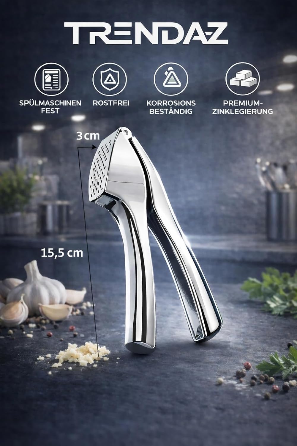 Premium garlic press made of zinc alloy