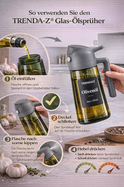Glass Oil Sprayer & Oil Dispenser 2 in 1 - 470ml - Set Includes Cleaning Brush (Grey)