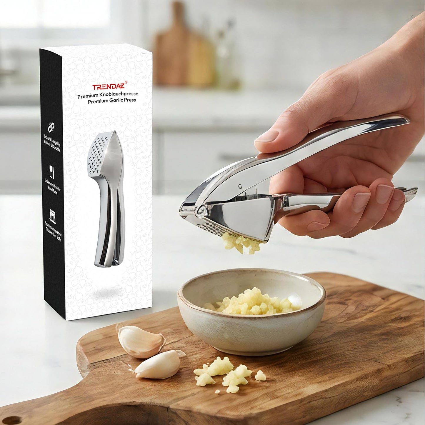 Premium garlic press made of zinc alloy