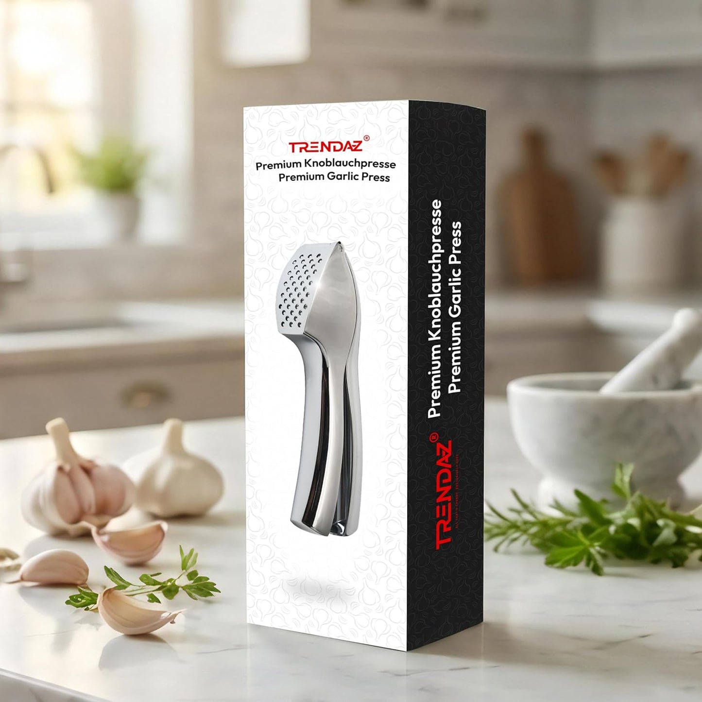 Premium garlic press made of zinc alloy