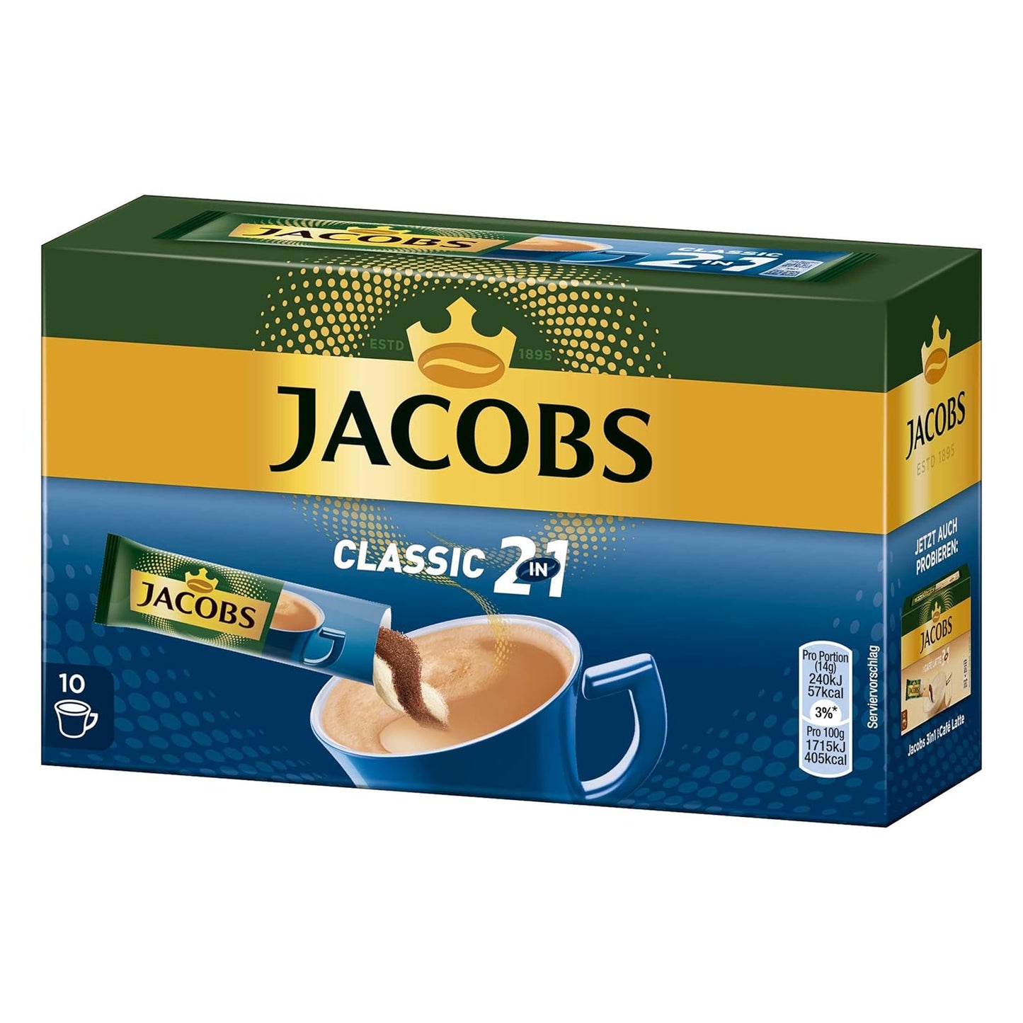 Jacobs 2 in 1- Instant Coffee with Cream (10 x 16 g)-Pack of 2